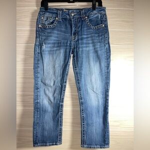 Miss Me Jeans Womens 27 Capri Boyfriend Low Rise Dark Wash Denim JB5078P6 27x22